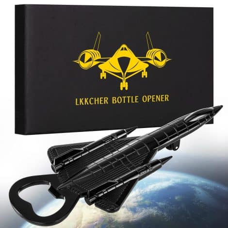 LKKCHER Beer Opener Gifts for Blokes, Reconnaissance Plane Gifts for Armed Forces Enthusiasts, Gift Ideas for Gentlemen with Box and Card, B-Day, Dad’s Day, Black.