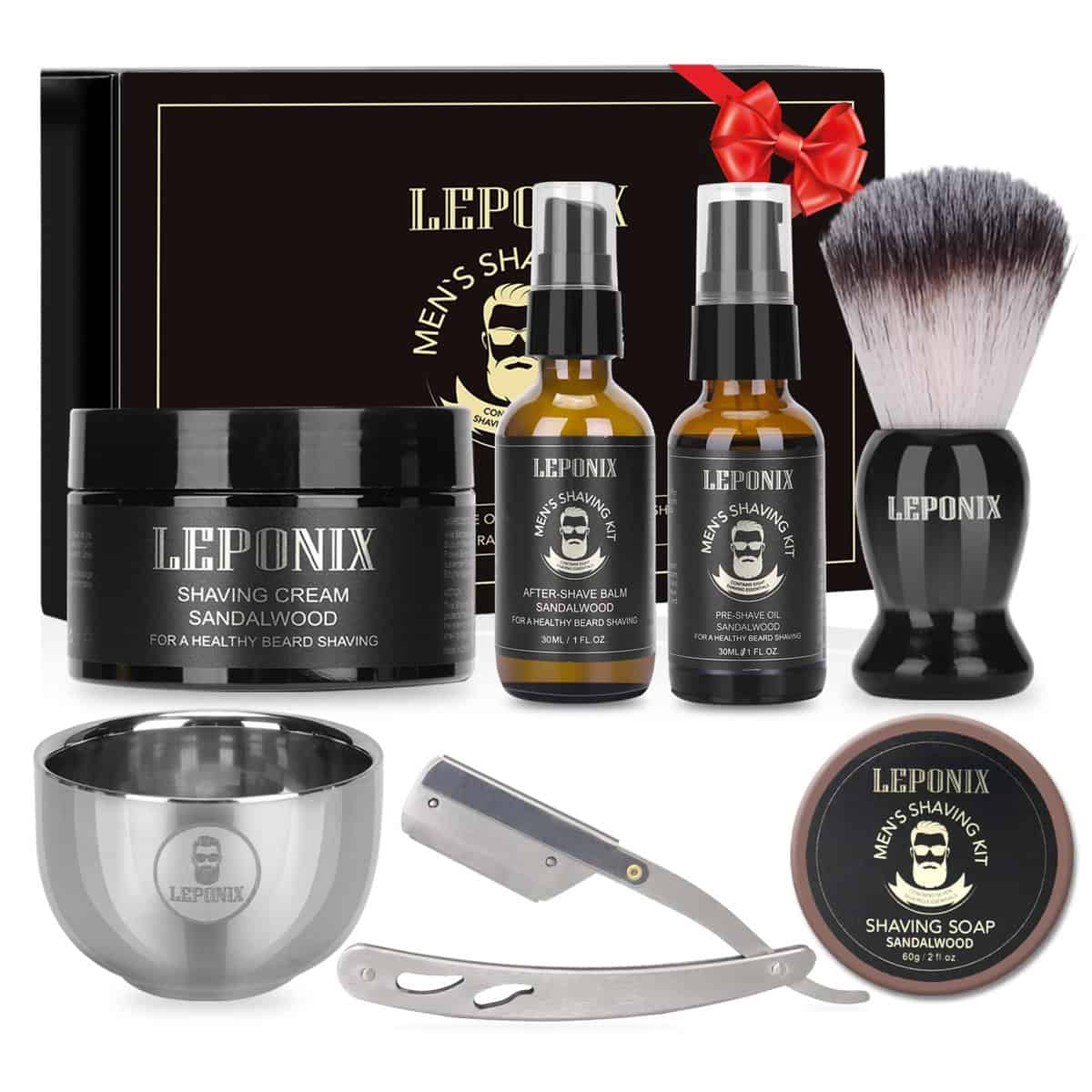 Shaving Kit for Men, Aftershave Gift Set for Men with Sandalwood Shaving Cream, Mens After Shave Balm, Pre-Shave Oil,Shaving Brush and Bowl,Shaving Soap Gift Set for Him Boyfriend Stocking Fillers