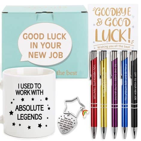 TuDou Farewell Gifts for Colleagues-Both Genders, Job Promotion Gifts for Both Genders, Farewell Presents for Cohorts-Jovial Cups, Writing Tool and Greeting Notes.