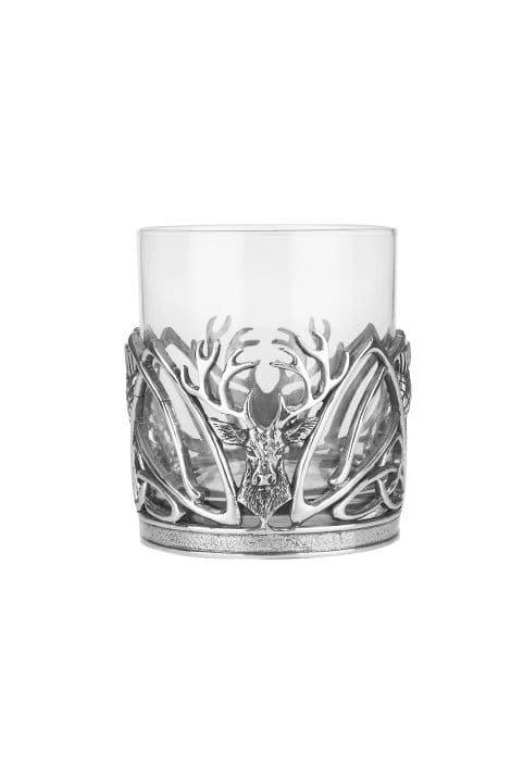 A E Williams Whisky Glass with Stag Head and Thistle Pewter Design | Premium Heavy Crystal Glass | Perfect Gift for Him