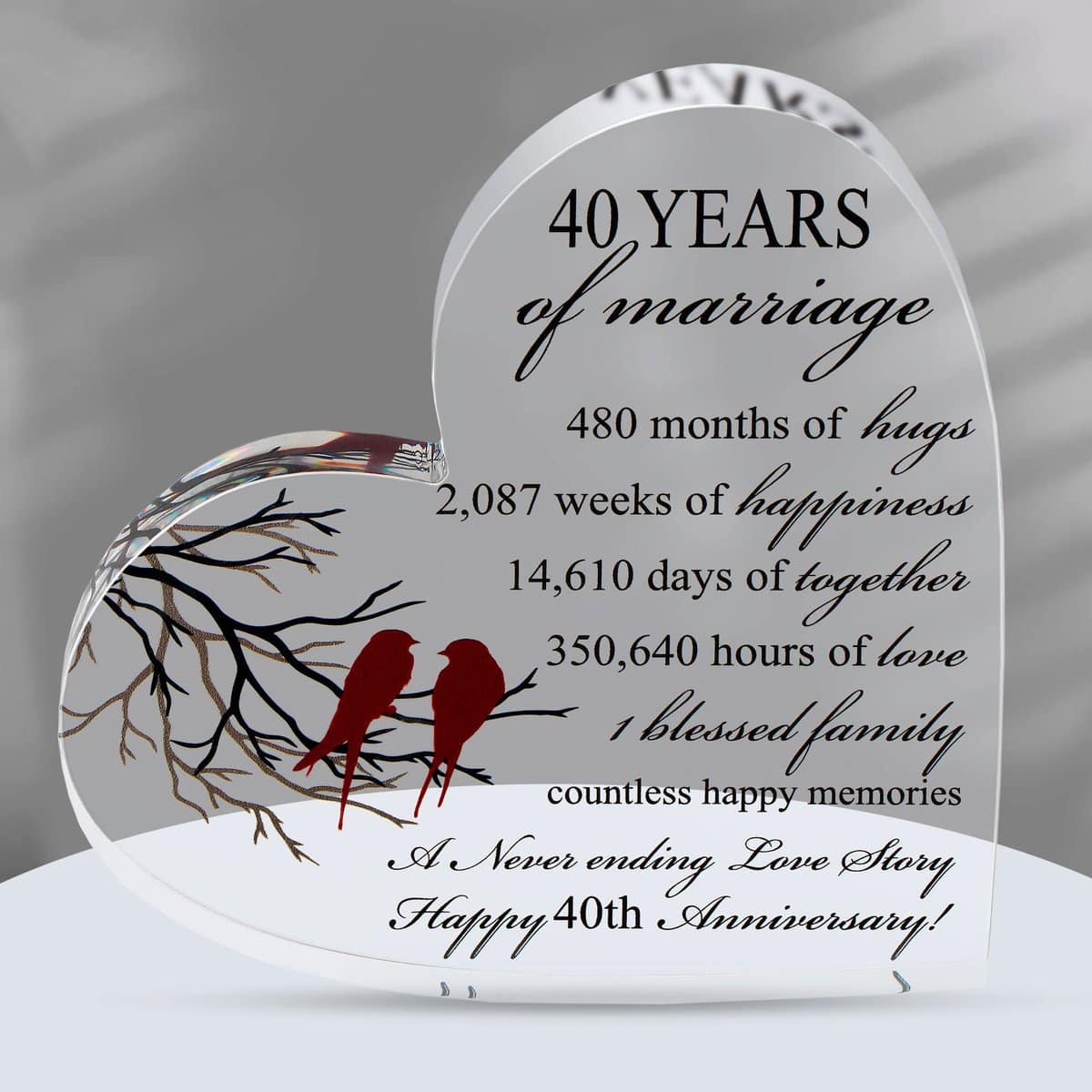 40th ruby Wedding Anniversary Keepsake for Couple - Him Her - Unique Acrylic Heart-Shaped Keepsake - Cute Wedding Presents for Men, Women