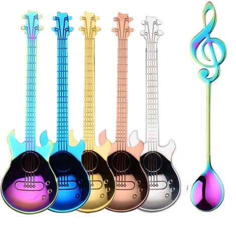 ESRISE Musical Coffee Gifts for Men Christmas Gifts Birthday Gifts, Guitar Spoon Coffee Music Note Teaspoon (Set of 6)