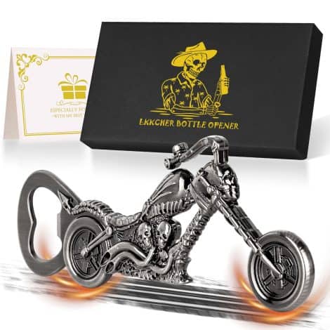 LKKCHER Motorcycle Ale Presents for Gentlemen, Motorbike Bottle Opener, Skull Presents, Motorbike Presents for Gentlemen Dad Partner Son Him, Gift Suggestions with Presentation Box, Birthday Present, Father’s Day Present, Deep Silver