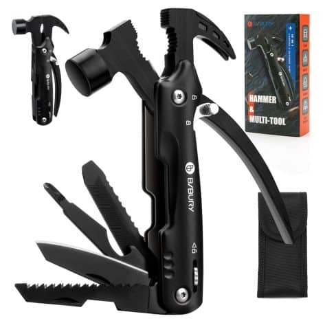 Men’s Gifts: BIBURY Compact Hammer Multi-tool, Distinctive Christmas Birthday Presents, Outdoor Gear for Camping, Hiking, DIY, and Home Renovation (Black).