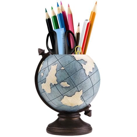 MUAMAX Vintage Globe Pen Pencil Pot Holder  a retro desktop organizer for pens, perfect as a gift for teachers or men.