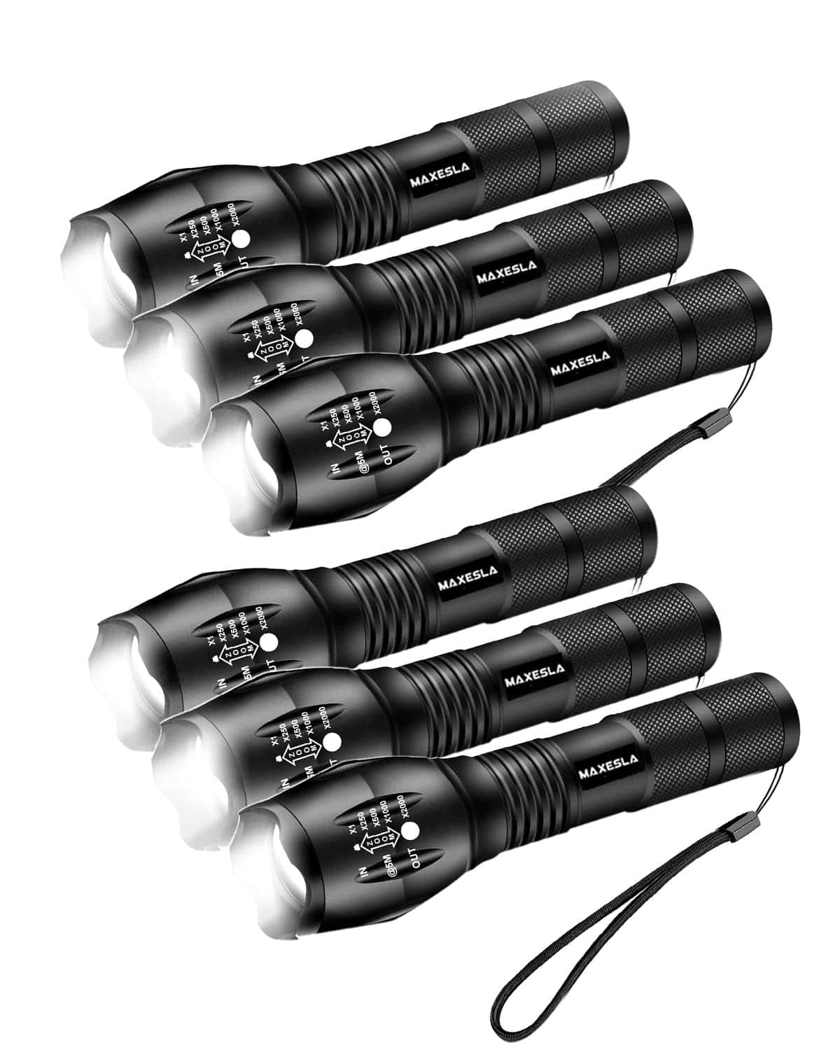 Maxesla 6 Pack LED Torch 2000 Lumens Gifts for Men Dad Kids, Zoomable Torches Led Super Bright Flashlight, Powerful Torches Battery Powered Water Resistant 5 Modes Mini Tactical Torch for Camping Gift