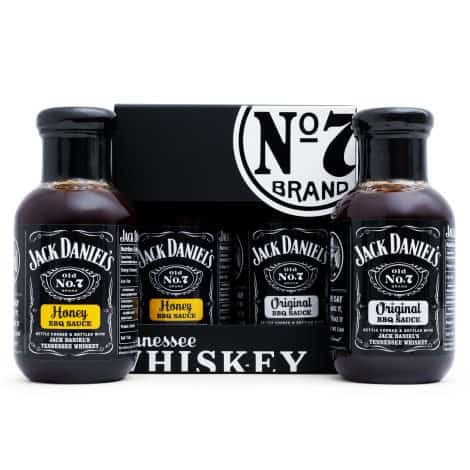 Jack Daniels BBQ Sauce Gift Set includes one honey and one original BBQ sauce infused with Tennessee Whiskey. Ideal gifts for men, including boyfriend, dad, on birthday or Christmas.