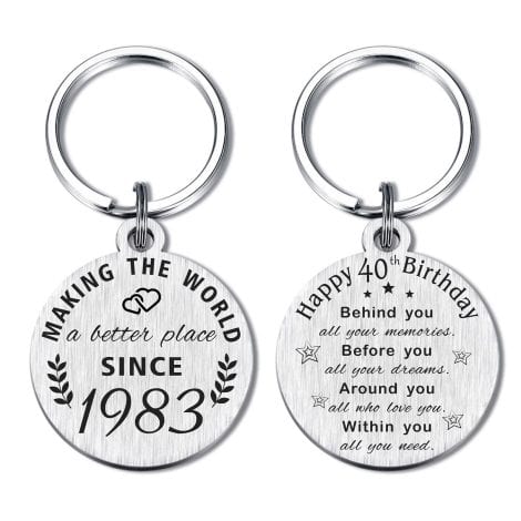 ABBNT 40th Birthday Gifts for Women Men, Born in 1983 Gifts, 40 Year Old Birthday Keyring, 1983 Birthday Décor