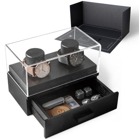 Holme & Hadfield Showcase Your Favourite Timepieces with The Weekender  Handmade Watch Exhibit for 2 Watches  Distinctive Festive Present for Gentlemen  Wooden Watch Box & Case  Lifelong Guarantee Included.