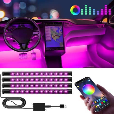 Winzwon Car LED Interior Lights, Presents for Gents Ladies, Auto Accessories for Males Females, Auto LED Strip Light with USB Port Application Management, Auto Gear Lighting Sets Ornament Auto Ambience Lights.