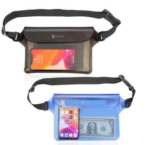 Syncwire Waterproof Waist Bag with Flexible Belt – IP68 Waterproof Pouch Case for Beach, Swimming, Boating, Fishing, Hiking, etc. (2 Pack)