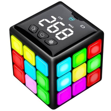 Xinbeiya Rechargeable Game Handheld Cube, 15 Entertaining Brain & Memory Games with Score Display, Fun Kids Toys for Christmas or Birthdays, Suitable for Ages 6-12+ (Black)