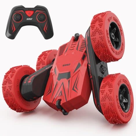 SGILE 4-wheel drive RC Car for kids aged 6-12, performs 360° flips, a red stunt toy gift.