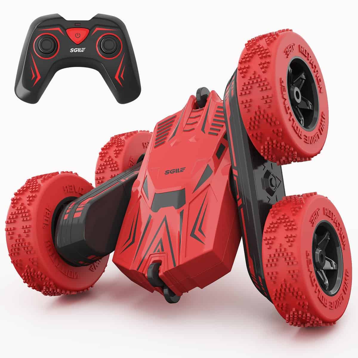 SGILE 4WD Remote Control Car for 6-12 Years Old Kids, 360° Double Side Flips RC Stunt Car Birthday Toy Gift, Red