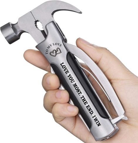 Men’s multi-tool gift set, perfect for Christmas, anniversaries, birthdays. Includes mini hammer and cool gadgets. Show your love on Valentine’s Day.