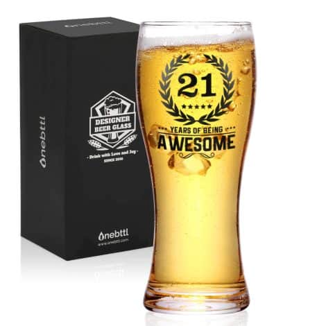 Onebttl 21st Birthday Gifts for Boys, Men or Him – Celebrating 21 Years of Awesomeness – 450ml/15oz Beer Glass – Perfect 21st Birthday Presents for Son, Grandson, Nephew or Boyfriends.