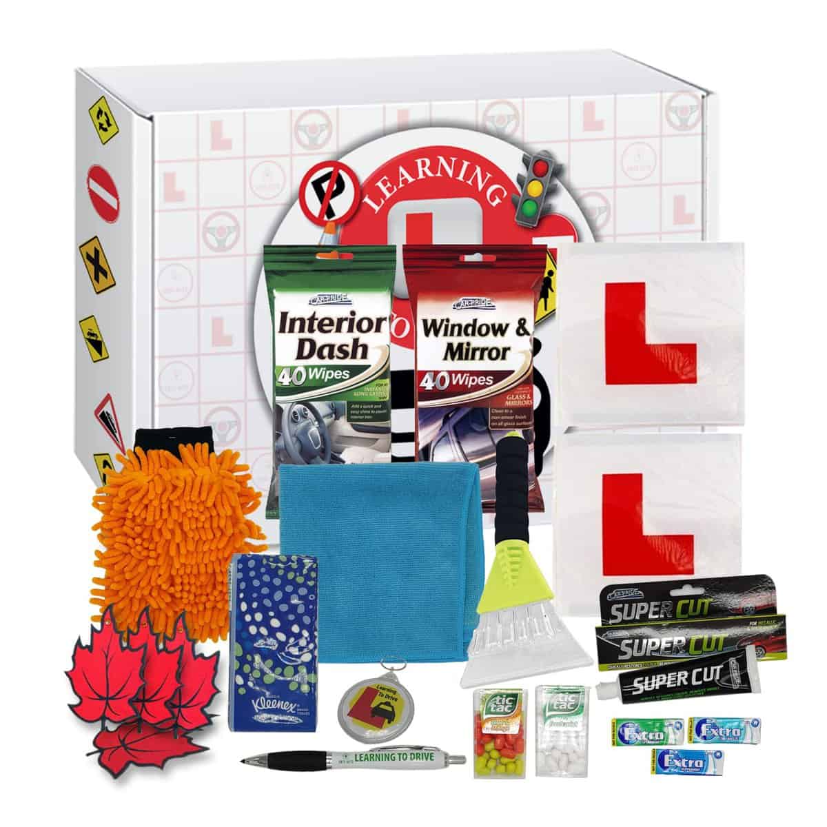 Sinta Gifts Learning To Drive Gifts | 20 Piece Learning to Drive, Driving Gifts Set | Everyday Car Survival Accessories Essentials for New Learner Driver | L Plates in an Eco-Friendly Decorative Box