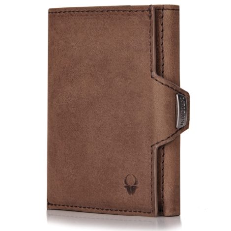 DONBOLSO NextGen Wallet is a stylish, compact brown vintage trifold purse made of genuine leather with RFID protection.