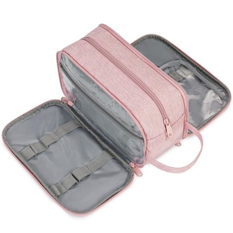 Pink Narwey Travel Toiletry Bag for Men and Women, a Water-Resistant Shaving and Wash Bag for Toiletries Accessories on the go.