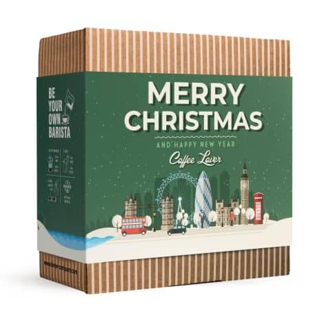 Luxury Christmas Coffee Hamper for both genders, including 5 organic and gourmet ground coffees, with a unique coffee brewing concept.