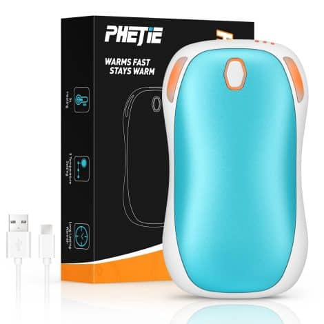 PHEJIE Rechargeable Hand Warmer, 4000mAh Electric Pocket Heater with 3 Heat Options, 10Hrs Lasting Warmth, Ideal for Raynauds. Perfect for Hunting, Golf, Camping, Gifts for Both Genders.