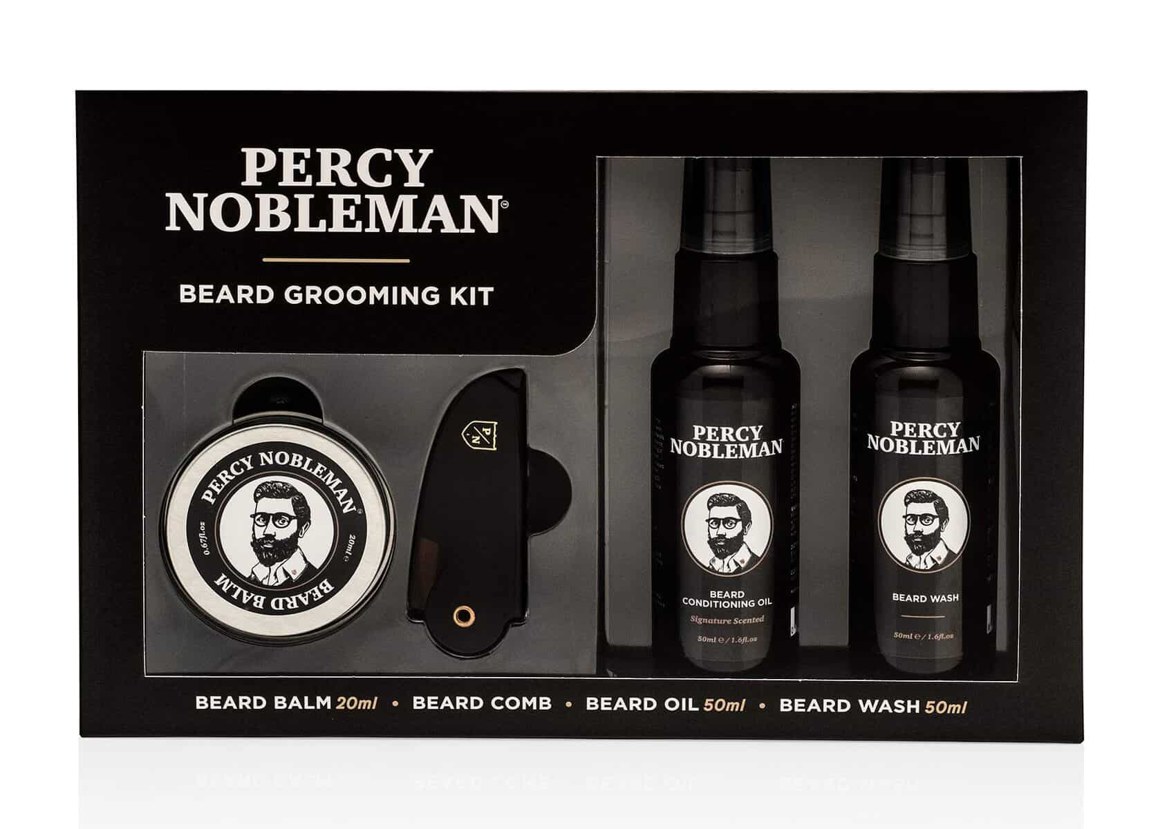 Percy Nobleman Beard Grooming Kit. A Men's Gift Set Containing a Signature Scented Beard Oil 50ml. Beard Wash 50ml. Beard Balm 20ml. Beard Comb.