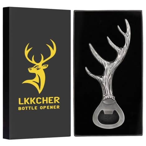 LKKCHER Dark Silver Deer Stag Antlers Bottle Opener – Ideal Father’s Day, Christmas, or Birthday Gift