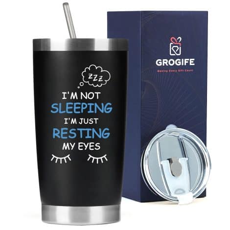 Christmas presents for British men, including humorous tumbler and travel mug, ideal for gift-giving occasions.