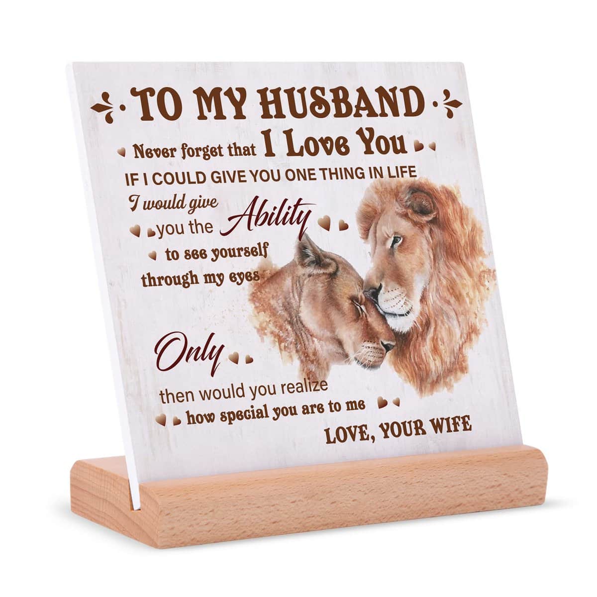 Anniversary Card for Husband From Wife, Husband Birthday Card Sign, Husband Gifts for Father's Day, Valentines, Anniversary, Wedding Gifts for Him, Plaque Sign with Wooden Stand for Husband