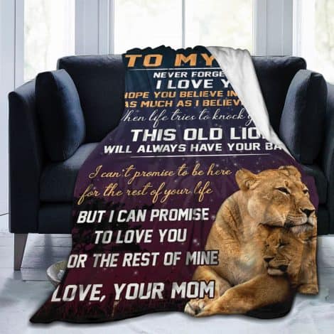 50″x60″ To My Son Fleece Throw Blanket, Lion Gifts for All Seasons, Super Soft Plush Couch Blanket.