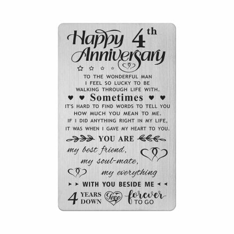 FALOGI Anniversary Card Gifts for Husband, 4th Year, Engraved Metal Wallet Card, Happy 4th Anniversary for Him.