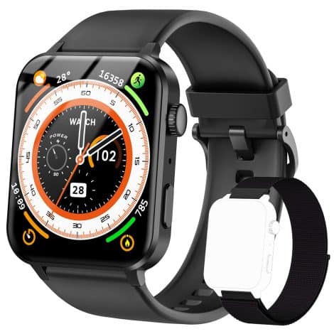 IOWODO Intelligent Watch for Males and Females (Dial/Mobile Phone Functions), Speech Aide, 1.85″ Exercise Watch with Blood Oxygen Heartbeat and Sleep Tracking, More than 100 Sports, IP68 Resistant Pedometer Watch for iPhone and Android.