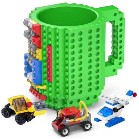 DAYMOO Brick Mug, Unique Easter Birthday Xmas Santa Joke Cups for Men, Dad, Children, Compatible with Lego, Green.