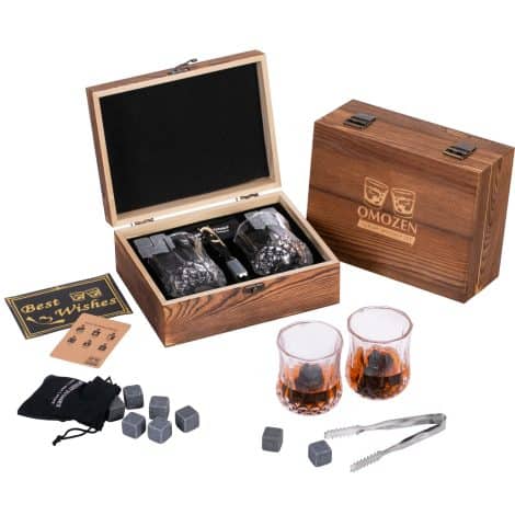 Whisky Rocks and Tumblers Set for Men – Set of 8 Ice Cubes – 2 Whisky Glasses – Gift for Christmas, Fathers Day, or Him