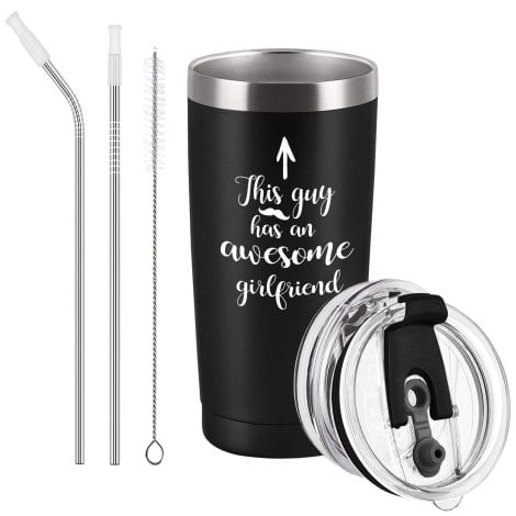 Livole Christmas Presents for Boyfriend, Him, Men, This Chap Boasts an Impressive Girlfriend, Comical Birthday Valentines Day Presents for Him, Boyfriend, 20oz 600ml Insulated Wine Glass with Straw and Cover