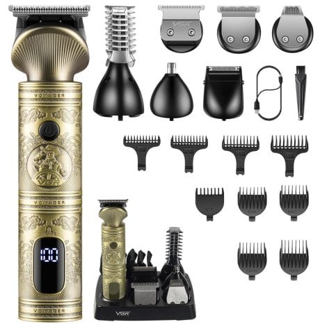 VGR Men’s Beard Grooming Kit: Cordless Trimmer, Electric Shaver, Hair Clippers for Face, Body, Nose, Mustache, Balls. Ideal Men’s Gift.