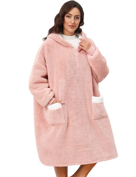 CMTOP Pink Oversized Blanket Hoodie: Comfy and Warm Hooded Sweatshirt with Sleeves and Large Pocket, Suitable for All.