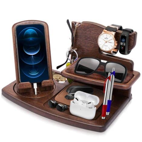 Wooden Rotating Docking Station: Ideal Gifts for Men, Bedside Organizer for Christmas, Birthdays – Perfect Presents for Men.