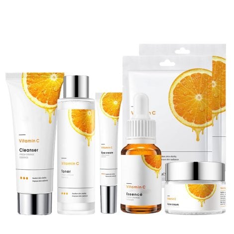 Women’s Skincare Gift Set – 7PCS of Vitamin C Serum to Pamper Women- Nourishing Refreshing Skincare Bundle with Cleanser, Serum, Eye Serum, Toner, Cream, and Mask 2pcs.