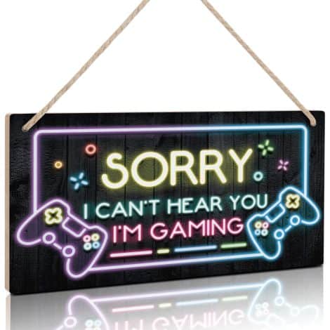 TOARTi Gaming Wooden Sign with Neon Lights, Ideal Bedroom Door Decoration for Boys. Gamer Quotes included.