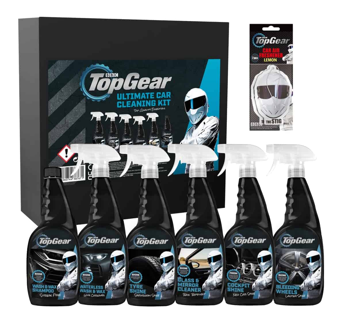 Top Gear Car Cleaning Kit - 6 x 750ml car valeting products - 2 x Lemon Air Fresheners