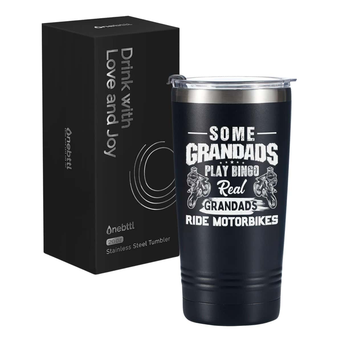 Onebttl Motorbike Gifts for Men, Tumbler Travel Coffee Mug, Dad Grandad Motorcycle Lover Biker Rider Father's Day, Christmas, Birthday, Stainless Steel 20oz/590ml - Real Biker Grandad