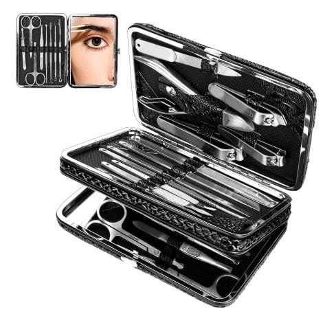 CestMall’s 21-piece stainless steel manicure set with a leather case is designed for men and women.