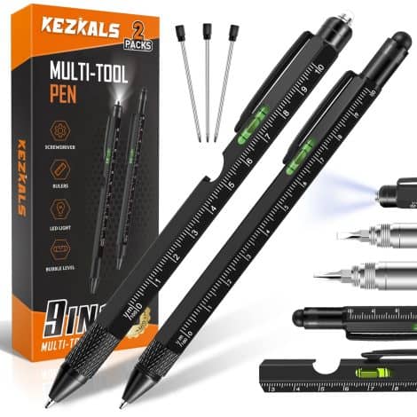 KEZKALS Men’s Gifts – 2pack-9 in 1 Multi Tool Pen Set, Ideal Stocking Fillers, Gadgets for Men. Perfect presents for Dad, Him, Christmas.