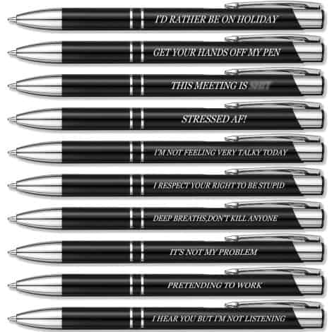 Nezyo Humorous Pen Set for Coworkers, Retractable Ballpoint Pens Novelty Stationery Quirky Farewell Presents for Men Women.