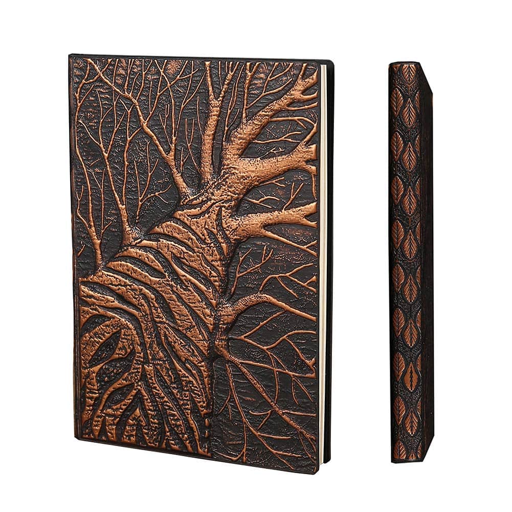 YHH Notebook Lined Ruled A5, Vintage Leather Travel Journal Retro Hardcover Diary Handmade Embossed Writing Notepad Planner Best Anniversary Birthday Gift for Men Women Adult Kid Retro Tree-3D Copper