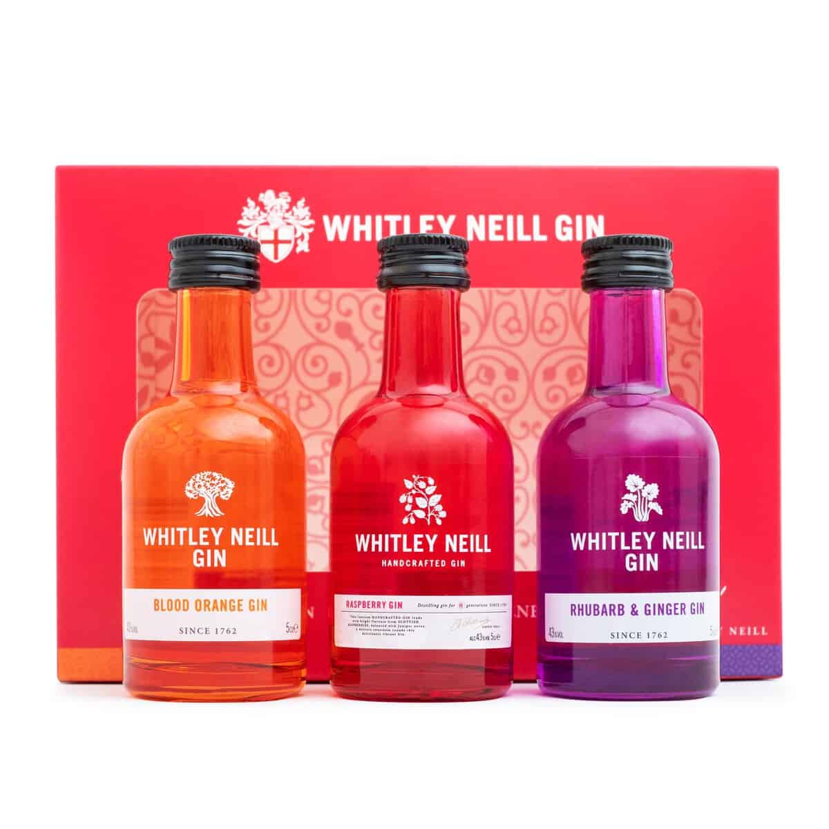 Whitley Neill Gin Gift Set - Flavoured Alcohol Miniatures, Whitley Neill Trio - 1x 5cl Blood Orange, 1x 5cl Raspberry,1x 5cl Rhubarb & Ginger, Gin Gifts for Women & Men, Flavoured Gin Gift Sets