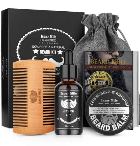 Men’s Beard Grooming Set with Beard Oil, Beard Comb, Beard Balm, and Handy Storage Pouch.