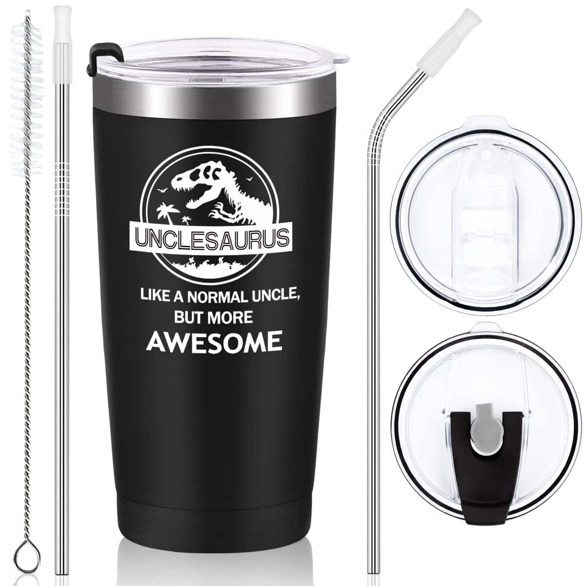 Livole Uncle Birthday Gifts, Uncle Gifts from Nephew, Niece, Christmas Gifts for Him, Men, Like A Normal Uncle But More Awesome, 20oz Double-Wall Wine Tumbler, 600ml Travel Coffee Mug, Black