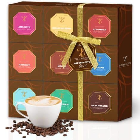 Coffee Hamper – Assortment of 9 Premium Flavoured Ground Coffee – Perfect Coffee Presents for Coffee Aficionados – Festive Gift for Him & Her